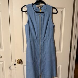 Diane Von Furstenberg Light Blue Zip-Front Midi Dress